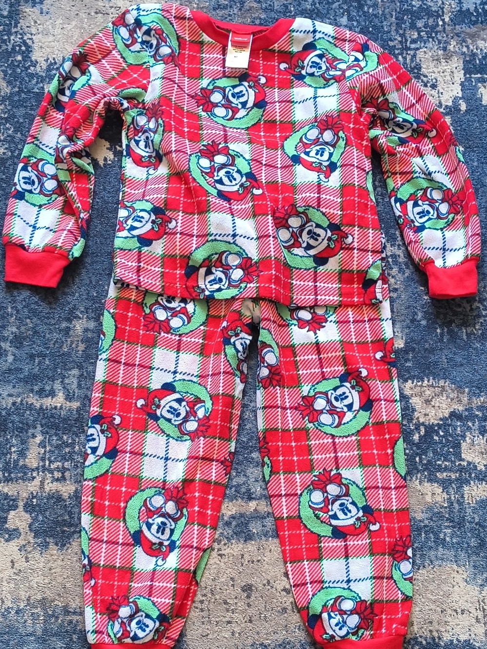 Disney Red Plaid Mickey Mouse Holiday Fleece Pajama Set